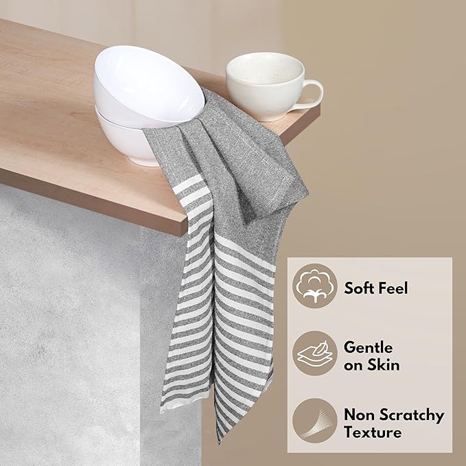 Cloth Napkins 18x18 Inches - Striped Design, 100% Cotton, Reusable & Durable Fabric Napkins for Dining, Everyday Meals, Events, Parties - Machine Washable, Set of 4, Charcoal Grey