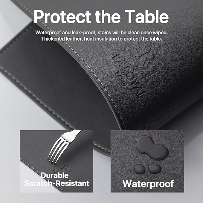 Faux Leather Placemats Set of 6 Vinyl Washable Wipeable Table Mats for Kitchen Dining Table Heat Resistant Waterproof Modern Indoor/Outdoor Placemats Non-Slip Easy Clean Place Mats (Dark Gray)