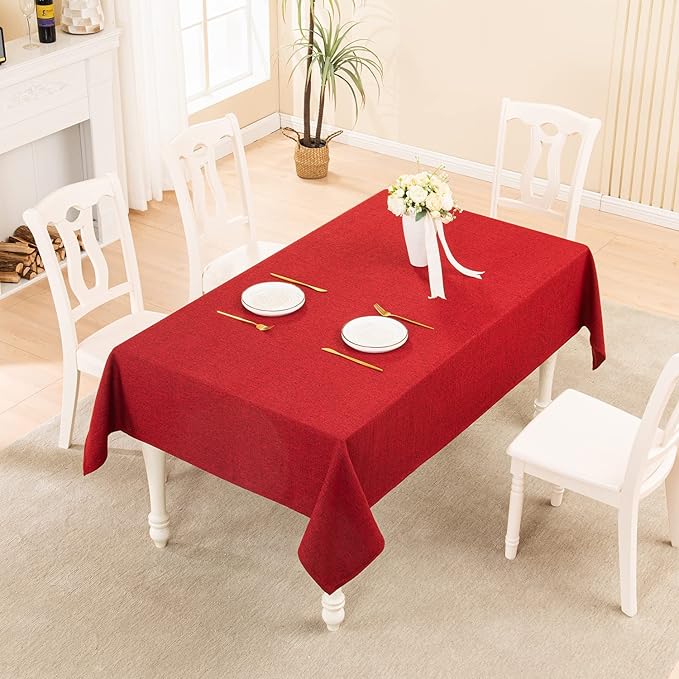 BALCONY & FALCON Square Tablecloth - Small Waterproof Table Cloth, Wrinkle Resistant Table Cover Linen Fabric Tablecloths for Dining Kitchen Wedding and Outdoor Decoration (Ruby Red, 55"x55")