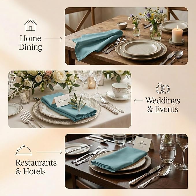 ACCENTHOME Accent Home 100% Cotton Napkins, Delicate Cloth Napkins for Dinners, Parties and Weddings，18 x 18 Inch Set of 12 - Blue