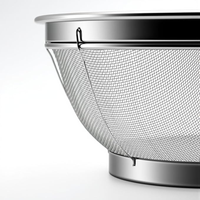 Fine Mesh Strainer for Kitchen, 4 Quart Stainless Steel Colander Bowl for Pasta, Rice, Fruit, Metal Net Baskets with Resting Base - Strain, Drain, Rinse