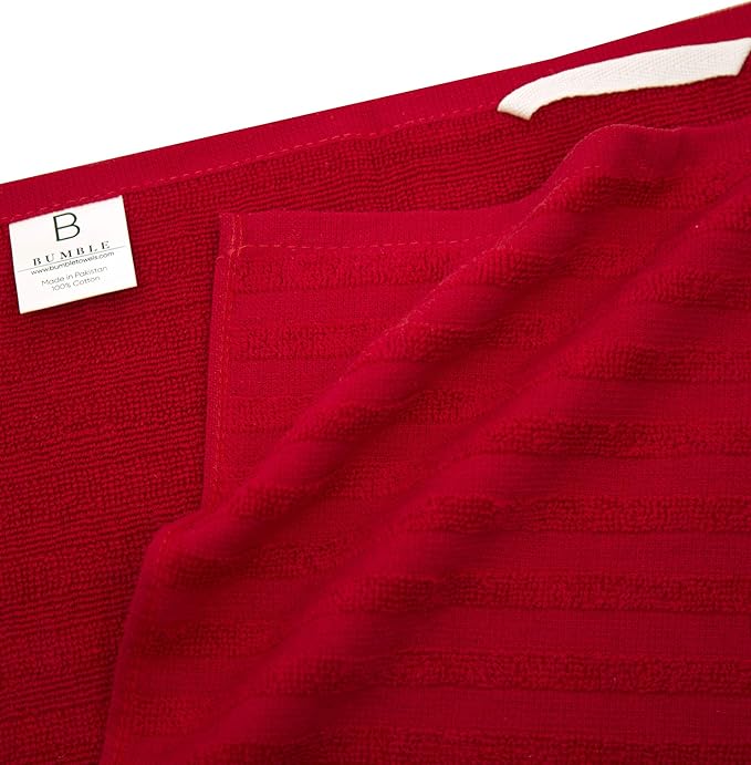 Premium Kitchen Towels (20”x 28”, 6 Pack) | Large Cotton Dish Towels | Flat & Terry Highly Absorbent Kitchen Linen Set with Hanging Loop | Red Striped