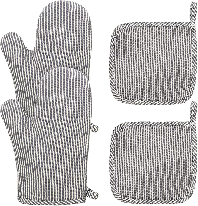 4 Pcs Oven Mitts and Pot Holders Heat Resistant Oven Mitts Sets Non Slip Oven Mitt and Pot Holders for Baking Cooking
