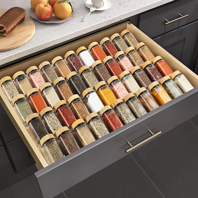 Suneerplay Spice Drawer Organizer 8 Tier, Acrylic Seasoning Organizer Rack, Clear Spice Rack Tray, Kitchen Seasoning Jars Drawers Insert (Jars Not Included/Expandable From 13" to 26")