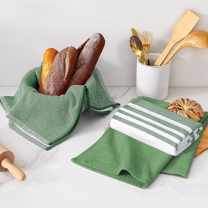 Homaxy Premium Kitchen Towels(18”x 28”, 3 Pack), Large Cotton 380 GSM Kitchen Hand Towels, Soft and Absorbent Terry Dish Towels, Multipurpose Tea Towel Set with Hanging Loop, Grass Green