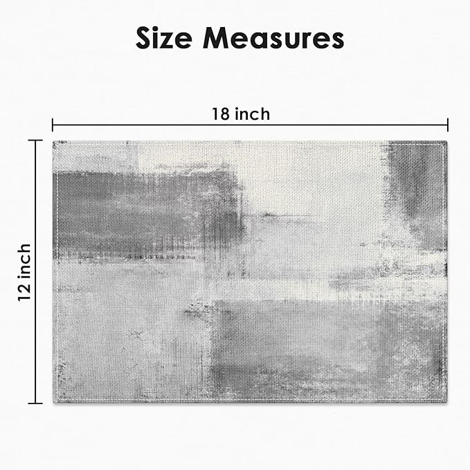 Emvency Farmhouse Placemats Set of 6, Modern Grey Minimalist Grunge 12x18 Inch Linen Rectangular Place Abstract Grey Table Mats for Indoors & Outdoor Home Party Kitchen Dining Decoration