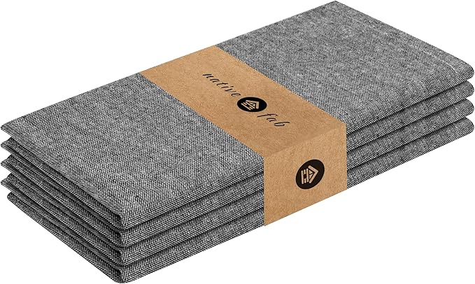 Native Fab Set of 4 Chambray Cloth Napkins - 100% Cotton, 17x17 Inches, Soft, Durable, Washable, Hotel-Quality Dinner Napkins - Reusable Table Linen for Home Dining, Café, Events, Buffet, Black