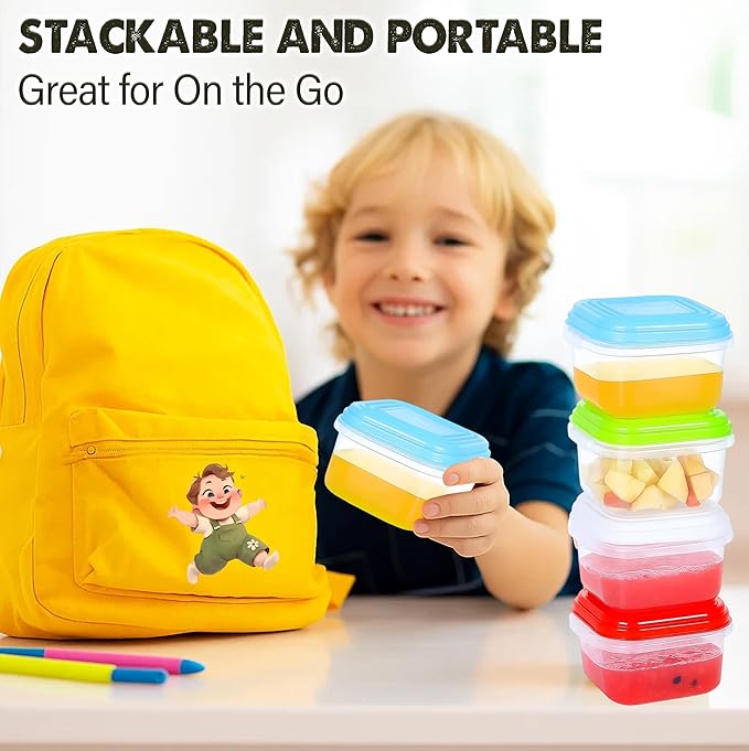 ARSUK Baby Food Containers (4oz/120ml, 8 Pack) - Small Plastic Containers with Lids - Toddler Snack Containers - Reusable Freezer Safe Food Storage Jars - BPA-Free, Leakproof & Microwave Safe