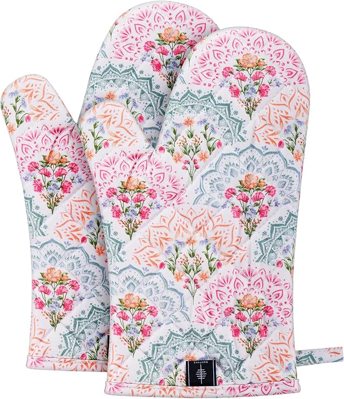 BONTHEE Pot Holders for Kitchen Heat Resistant Hot Pads for Countertops Oven Pot Holders Cotton Potholders for Kitchen Cooking Baking, Extra Long Cotton Cooking Gloves - Mandala - Oven Gloves - 2PCS