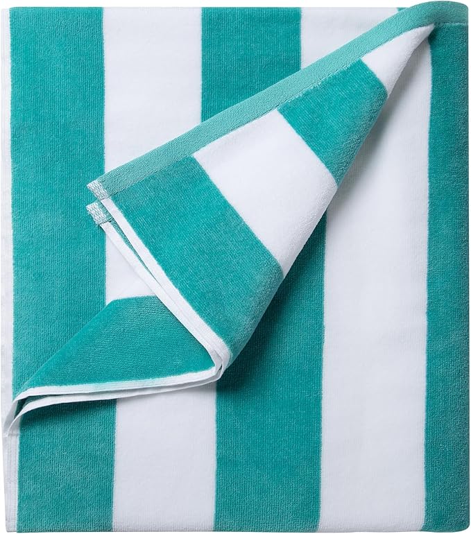 LULUHOME Large Oversized Beach Towel - Big Cotton 36 x 70 Inch Striped Pool Towel, Large Cabana Soft Swimming Towel for Adult Men Women,Turquoise