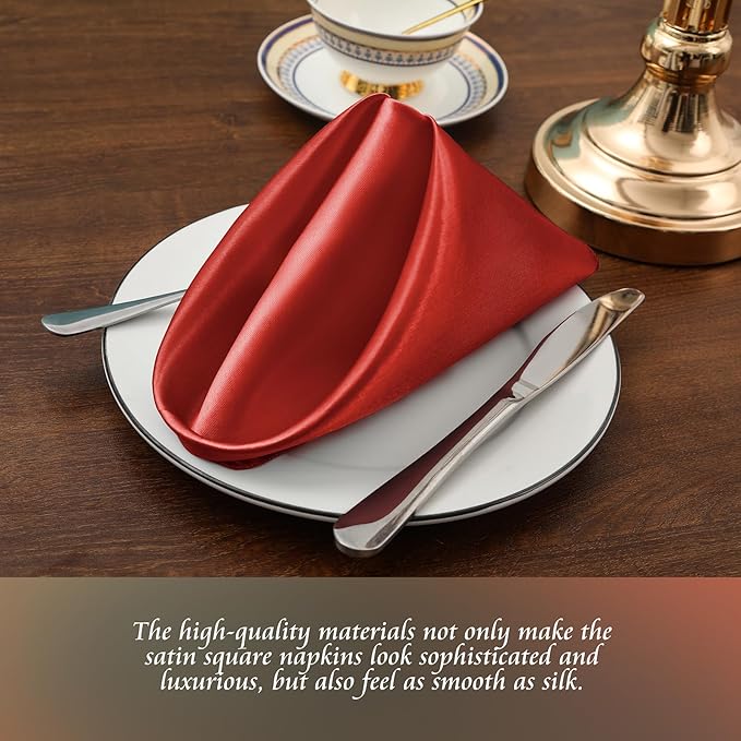 Manyshofu 50 Pieces Rust Satin Napkins - 12x12 Inches Cloth Napkins, Square Satin Fabric Napkin Set - Elegant & Smooth Table Napkins for Wedding Dinner Party Lunch Banquet Restaurant Decoration