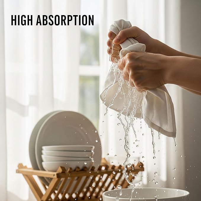WHITEWRAP Flour Sack Towels 100% Cotton Dish Towel Reusable Baking Cloth for Bread Dough, Baguettes, Pastries, Machine Washable, Kitchen Towels for Cleaning – Set of 24 (18"x18") - White