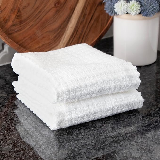 Ritz Royale Collection 100% Combed Terry Cotton, Highly Absorbent, Oversized Kitchen Towel Set, 28" x 18", 2-Pack, Solid, White