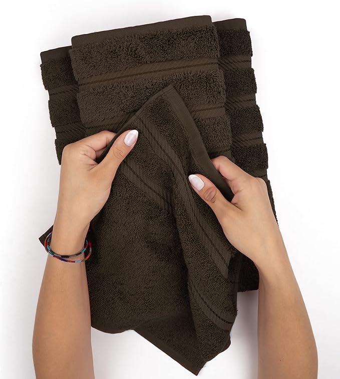 American Soft Linen Luxury Hand Towels for Bathroom, 600 GSM Heawy Weight 16x28 Size 100% Cotton Turkish 4 Piece Hand Face Towel Set, Brown Hand Towels