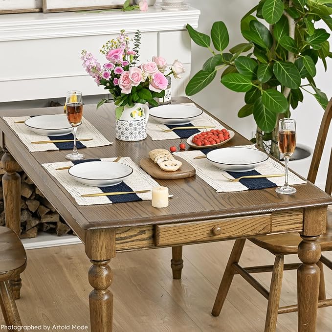 Artoid Mode Dark Blue Farmhouse Rustic Placemats Set of 6,12x18 Inch Seasonal Holiday Hollow Table Mats Party Kitchen Dining Decoration
