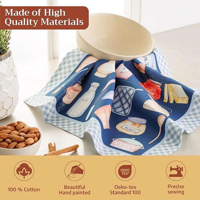 Maison d' Hermine Cloth Napkins Set of 4 100% Cotton Everyday Reusable Square Napkins Cloth Washable Dinner Party Wedding Restaurant Gifts for Mothers Day Spring/Summer (Let's Bake, 18" x 18")