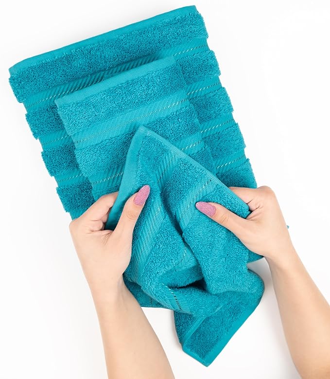 American Soft Linen Luxury Hand Towels for Bathroom, 600 GSM Heawy Weight 16x28 Size 100% Cotton Turkish 4 Piece Hand Face Towel Set, Aqua Blue Hand Towels
