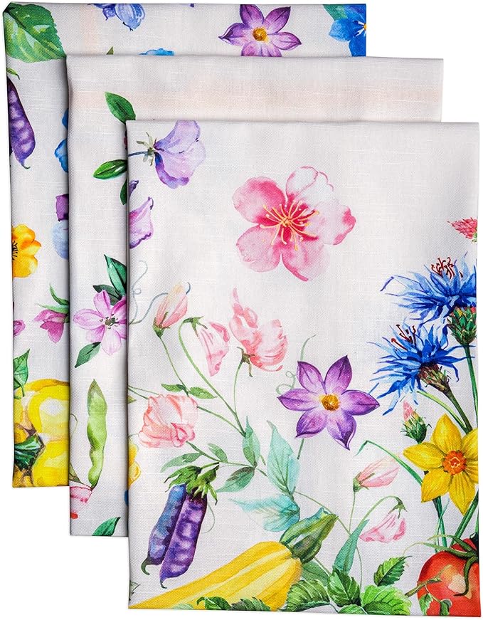 Maison d' Hermine Kitchen Towels Set of 3 100% Cotton 27.50" x 20" Reusable Cloth Tea Dish Towels Absorbent with Hanging Loop for Kitchen Gifts for Mothers Day Spring/Summer (Giverny)