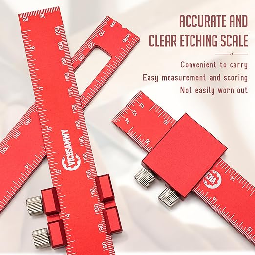 Precision Metal Slide Stop Scribing Ruler - 12, 8 & 6 Inch, Adjustable Measuring & Marking for Woodworking