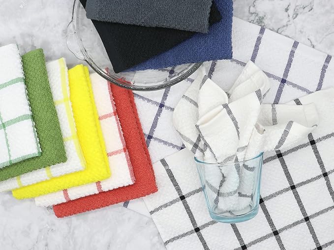 Cleaning Rags Cleaning Cloths for Cleaning House, Cotton Dish Cloths Dish Rags for Washing Dishes, Set of 8, Light and Soft Terry Kitchen Washcloths Kitchen Rags,12 Inch x 12 Inch (Red Set
