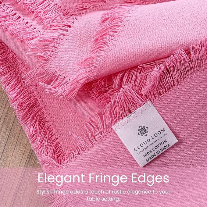 Cloth Dinner Napkins Fringes 100% Cotton Set of 6 - Perfect for Dining Special Occasions Wedding Holidays Christmas - Soft Durable Washable - Elegant 20x20 Inch Cloth Napkins Baby Pink