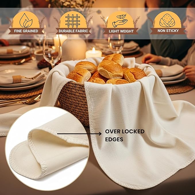WHITEWRAP Unbleached Flour Sack Towels for Bread Proofing, Cotton Bread Cloth for Sourdough, Baguette & Ciabatta Dough, Reusable Baking Cloth, Proofing Towel 28"x28", Set of 3