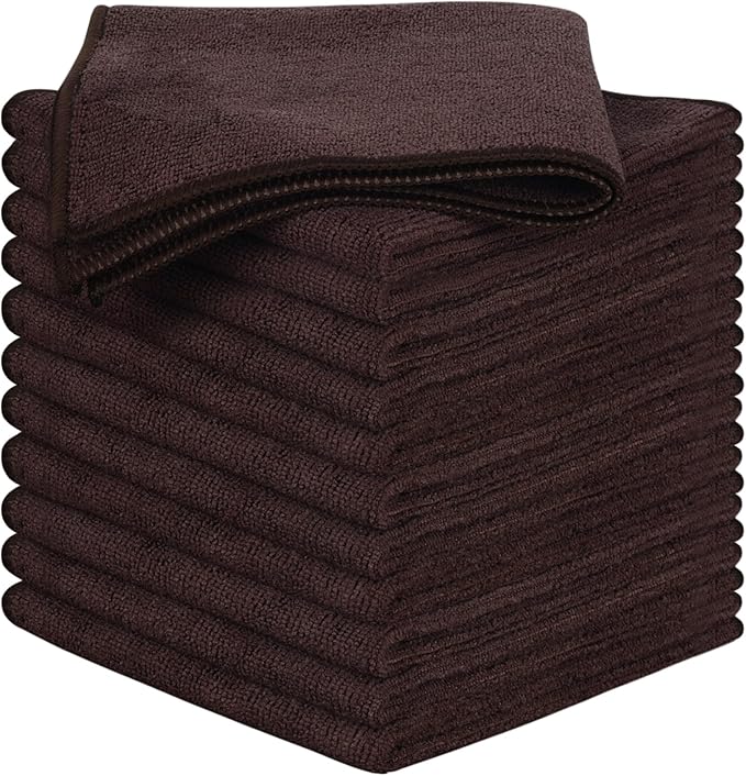SINLAND Absorbent Microfiber Dish Cloth Kitchen No Streak Cleaning Cloth Dish Rags Lens Cloths 12 Inch X 12 Inch 12 Pack Dark Brown
