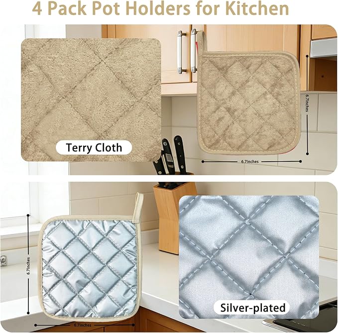 4 Pack Pot Holders for Kitchen Clearance Oven Potholders Sets for Kitchens Hot Pads for Kitchen Countertops Heat Resistant Milkshake