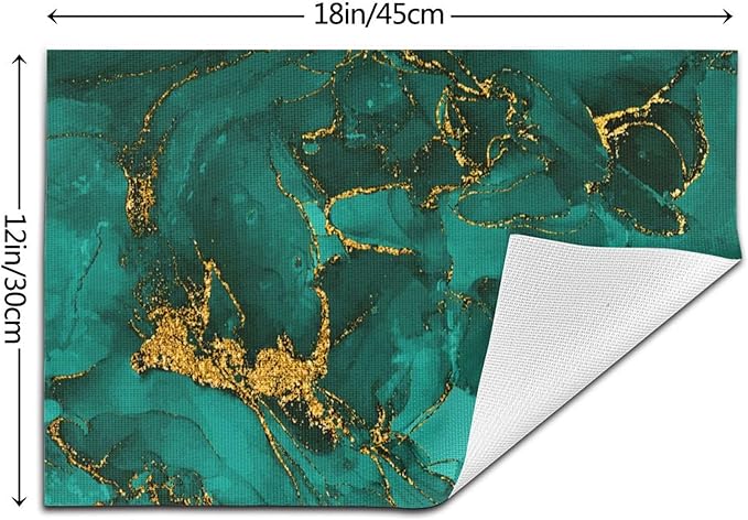Turquoise Marble Decorative Placemats Set of 4, Emerald Dark Green Table Mats for Kitchen Holiday Party Modern Farmhouse Home Decor 12x18 Inch
