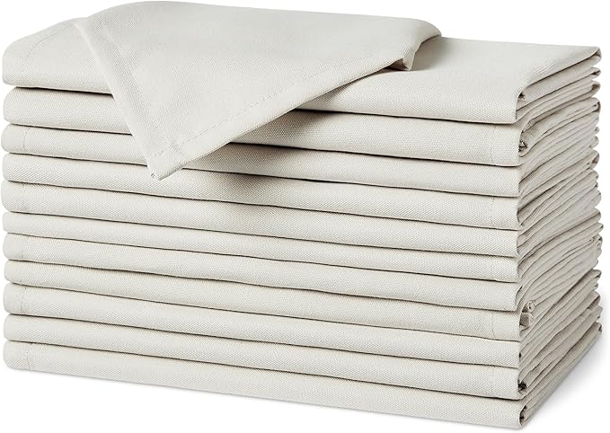 Amazon Basics Reusable Stain and Wrinkle Resistant Cloth Napkins, 17 x 17 inches, White, 12-Pack
