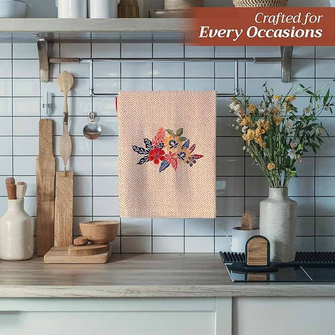 Maison d' Hermine Kitchen Towels Set of 3 100% Cotton 20" x 27.5" Reusable Cloth Tea Dish Towels Absorbent with Hanging Loop for Kitchen Dining Thanksgiving Christmas Decorations (Kalahari)
