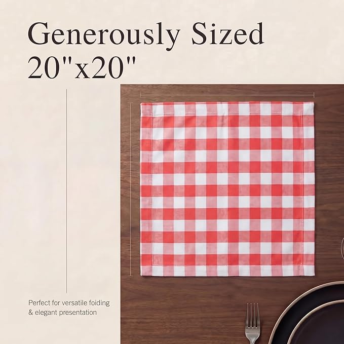 Urban Villa Cloth Napkins Set of 12 20x20 Inches 100% Cotton Napkins Cloth Washable Durable Reusable Absorbent Table Dinner Napkins Cloth for Farmhouse Party Hotel Lunch Restaurant Napkins - Red White