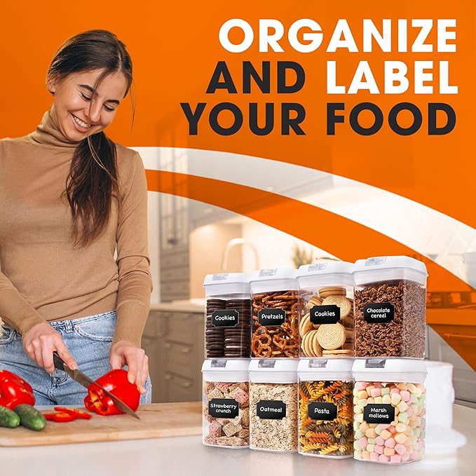 Cheer Collection Airtight Food Storage Containers, Kitchen Storage for Pantry, Set of 8 Food Containers with Lids Airtight, Pantry Storage Containers & Organizers with Lids, White