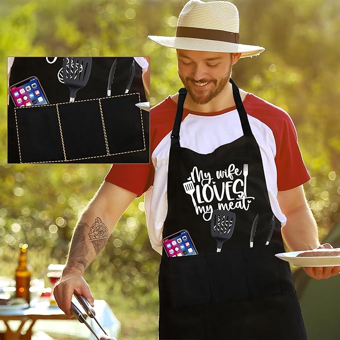 Grilling Aprons for Men,Cnavas Corss Back with Large Pockets Adjustable Chef Aprons, Funny Gifts for Men