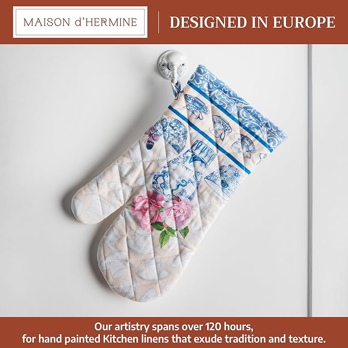 Maison d'Hermine Oven Gloves 100% Cotton Oven Mitt 7" x 13" with Loop Heat Resistant BBQ Cooking Gloves Baking Grilling Gifts for Mothers Day Spring/Summer (Pack of 1, Canton)