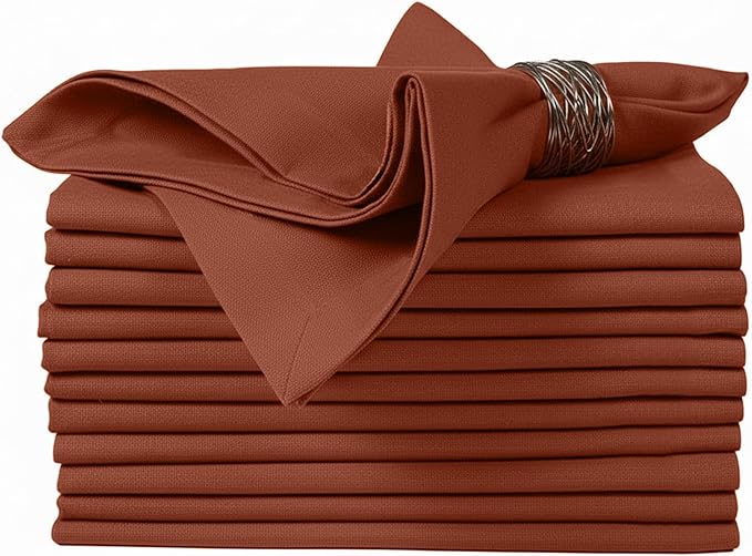 Ruvanti Cloth Napkins Set of 12, 100% Cotton High GSM 18x18 Inches Soft, Washable, Highly Durable & Absorbent, Perfect for Parties, Christmas, Thanksgiving Dinners – Rust