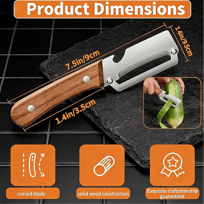 2-in-1 stainless steel vegetable peeler with wooden handle and bottle opener, stainless steel blade, non-slip kitchen fruit peeler（2pcs）