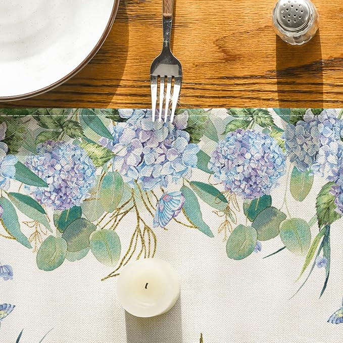 Artoid Mode Hydrangea Wildflowers Flower 210 GSM Summer Table Runner, Seasonal Spring Kitchen Dining Table Decoration for Home Party Decor 13x60 Inch