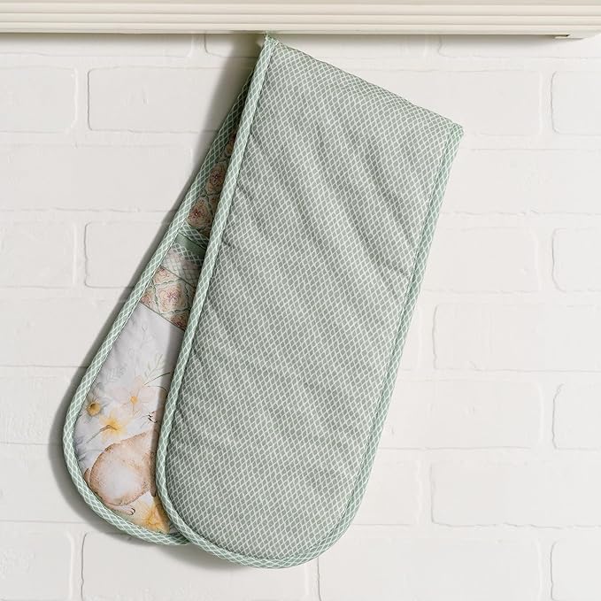 Maison d' Hermine Double Oven Mitts 100% Cotton 7"x35" Double Oven Mitt Heat Resistant BBQ Cooking Gloves with Loop Baking Grilling Gifts for Mothers Day Spring Summer (Easter Dew)