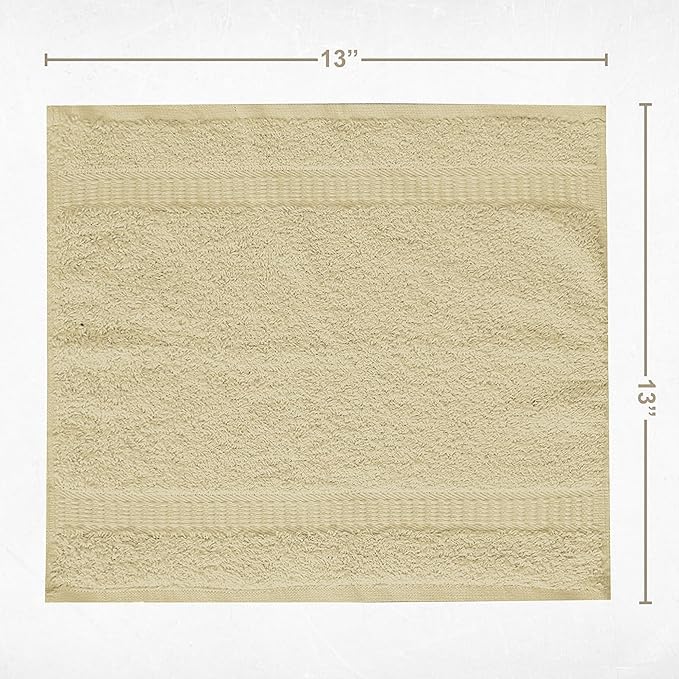 GOLD TEXTILES Luxury Wash Cloths Set of 12, Sand (13x13 Inches) 100% Ring Spun Cotton, Premium Feel with High Absorbancy Ideal Washcloths for Bathroom,Salon, Spa and Gym