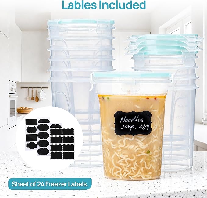 Vtopmart 12 Pack 32oz Freezer Storage Containers, Soup Container with Airtight Lids, Reusable Plastic Meal Prep Container, Deli Containers for Lunch, Salad, Leftover, Oats, Microwave/Dishwasher Safe