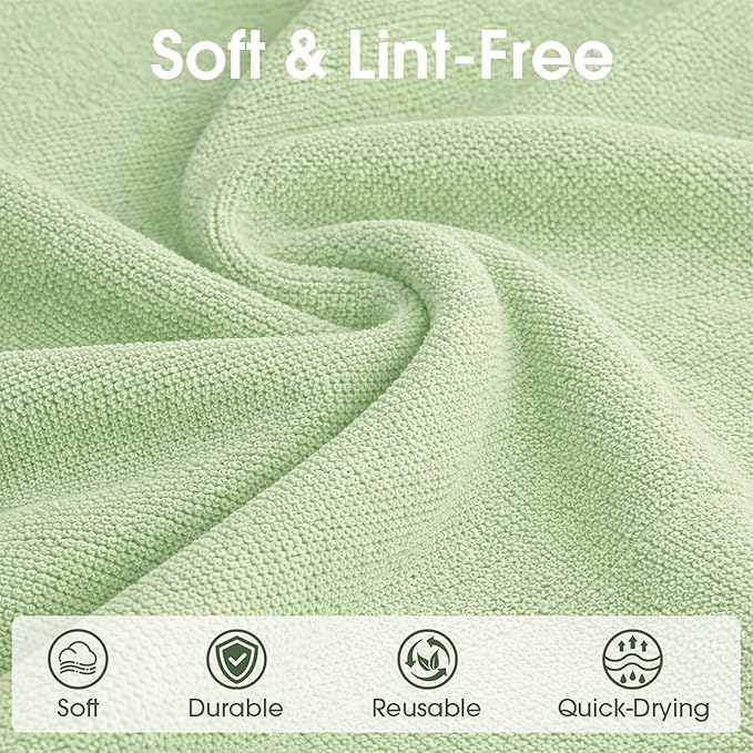 Microfiber Cleaning Cloth Roll - 100 Pack Tear Away Microfiber Paper Towels, Reusable, Washable, Scratch-Free, Kitchen Towels for Car, Home, Kitchen, Glass, Dishes(Bean Green)