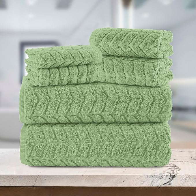 Elegant Comfort Luxury 6-Piece 100% Turkish Cotton Jacquard Braided Textured Premium Hotel Quality Towel Set– Soft and Absorbent, Includes 2 Bath Towels, 2 Hand Towels and 2 Washcloths, Sage