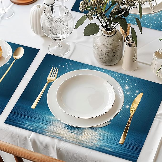 Water Lily Placemats Set of 6,Waterproof Heat Resistant Dining Table Plate Mat for Home Kitchen Dining Table 12x18Inch