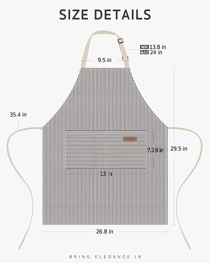 Syntus Apron for Men Women, Adjustable Cooking Kitchen Chef Aprons with 2 Pockets, Cotton/Polycotton/Polyester