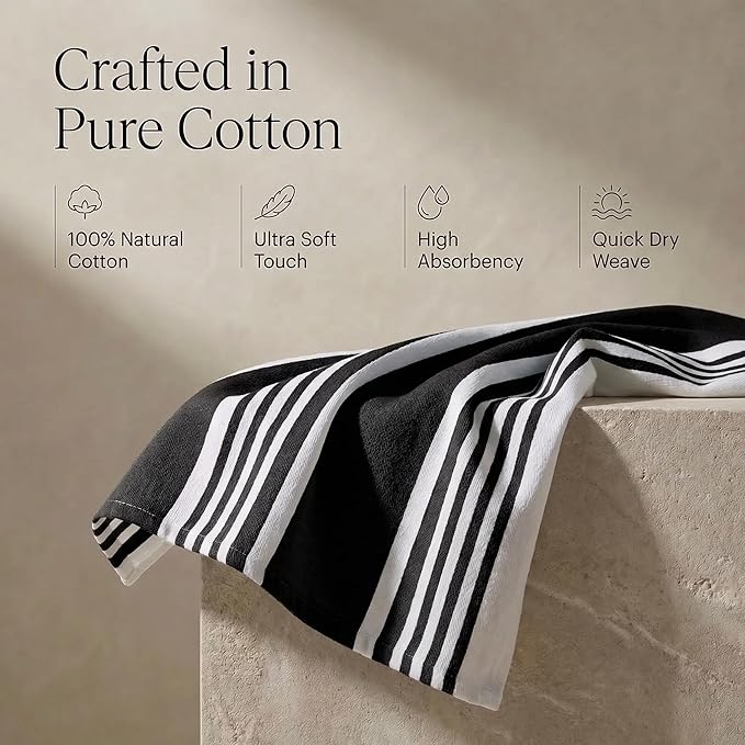 Urban Villa Kitchen Towels 100% Cotton Dish Towels for Kitchen (Set of 6)20”x30” Dish Cloths Highly Absorbent Kitchen Linen Set with Hanging Loop Perfect for Drying Dishes Cleaning Towels-Black White