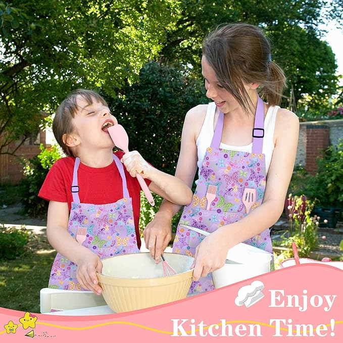 Kids Aprons for Girls Toddler Aprons with Pockets for Kids Cooking Baking Painting Crafting Art Gardening Adjustable