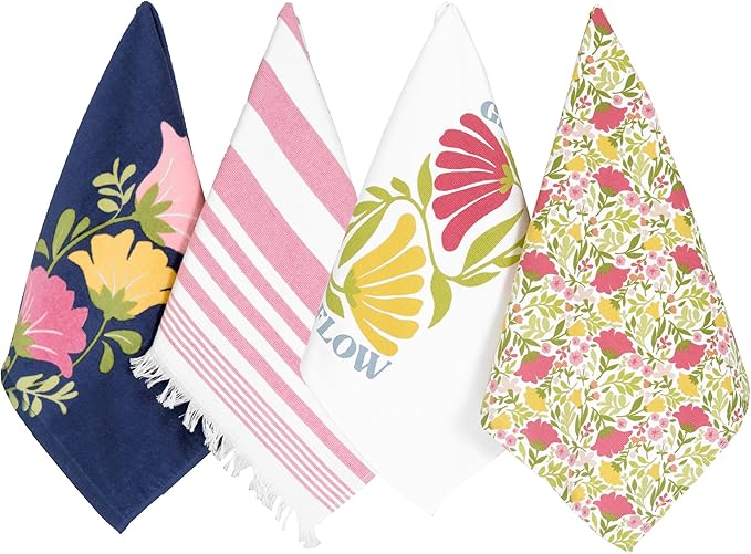 Ritz 100% Cotton Kitchen Towels, Floral Tulips Spring – 16"x26" – Absorbent Dish Towels for Drying & Cleaning – Soft & Durable (Set of 4)