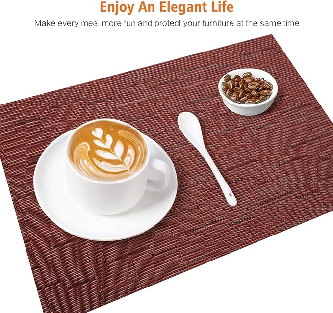 Placemats Set of 12,Washable,Heat and Stain Resistant Indoor/Outdoor Place mats,Vinyl Woven Non Slip Table Mats for Restaurant Table Protection,PVC Placemats(Red,12PCS)