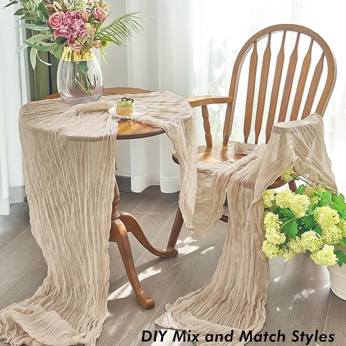 IVAPUPU 10 Pcs Cheesecloth Table Runner - 10ft Nude Spring Boho Gauze Cheese Cloth Table Runners for Baby Shower Decorations Wedding Party Summer Garden Farmhouse